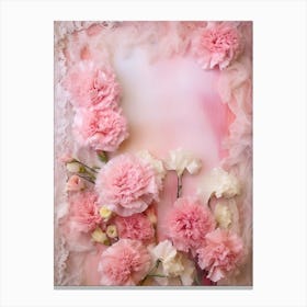 Pink Carnations On Lace 2 Canvas Print