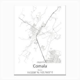 Comala,Mexico Minimalist Map Canvas Print