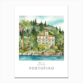 Italy Portofino Storybook 1 Travel Poster Watercolour Canvas Print