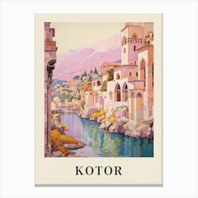 Kotor Montenegro 3 Vintage Pink Travel Illustration Poster Canvas Print