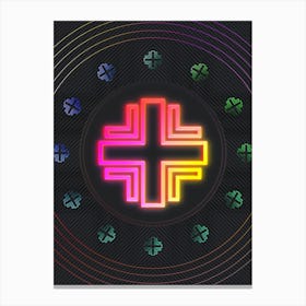 Neon Geometric Glyph in Pink and Yellow Circle Array on Black n.0023 Canvas Print