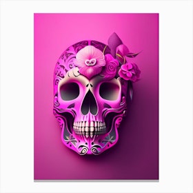 Skull With Surrealistic Elements 2 Pink Mexican Canvas Print