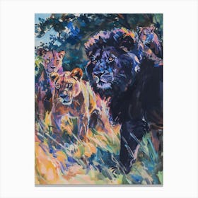 Black Lion Interaction With Other Wildlife Fauvist Painting 3 Canvas Print