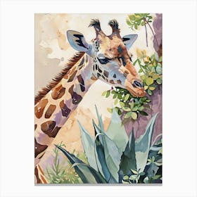 Giraffe In The Plants Watercolour Style 3 Canvas Print