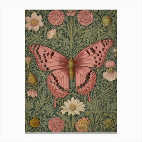 Pink Butterfly By William Morris Canvas Print