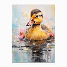 Mixed Media Floral Duckling Painting 1 Canvas Print