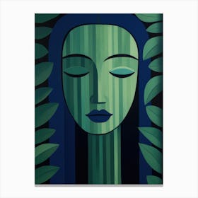 Woman In Green Leaves Canvas Print
