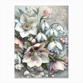 Hellebore And Snowdrops 2 Botanic 1 Canvas Print