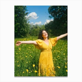 Adult Woman Basking In The Warmth Of The Golden Summer Sun Carefree And Relaxed In A Lush Park Sett Canvas Print