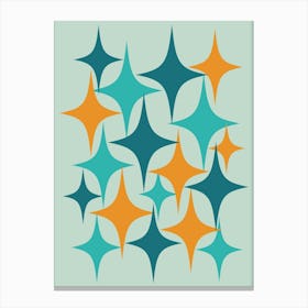 Mid Century Modern Atomic Starburst Aqua, Teal, Orange Canvas Print