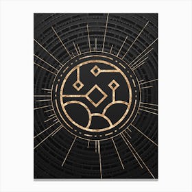 Geometric Glyph Symbol in Gold with Radial Array Lines on Dark Gray n.0108 Canvas Print