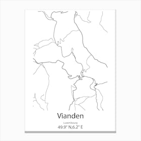 Vianden,Luxembourg Minimalist Map Canvas Print