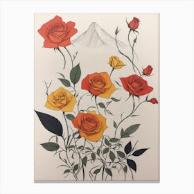 Roses And Mountains Canvas Print