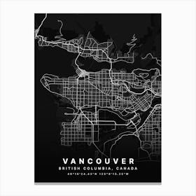 Vancouver British Columbia Canada Black Map Canvas Print