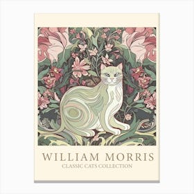 William Morris  Inspired  Classic Cats In Sage And Pink Canvas Print