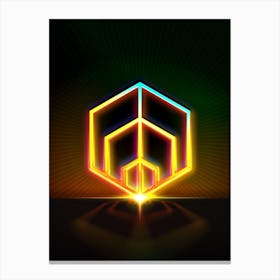Neon Geometric Glyph in Watermelon Green and Red on Black n.0048 Canvas Print