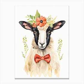 Baby Blacknose Sheep Flower Crown Bowties Animal Nursery Wall Art Print (24) Canvas Print