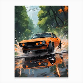 Car Driving Through A Puddle Canvas Print