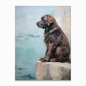 Newfoundland Dog, Painting In Light Teal And Brown 0 Canvas Print