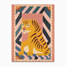 Pink Folk Tiger 1 Canvas Print