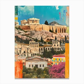 Athens   Retro Collage Style 2 Canvas Print