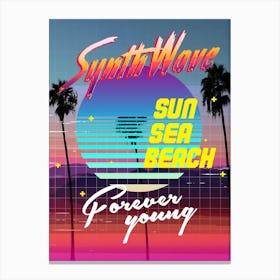 Synthwave: Sun. Sea. Beach [retrowave/vaporwave/synthwave] — aesthetic poster, retrowave poster, neon poster Canvas Print