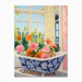 A Bathtube Full Of Chrysanthemum In A Bathroom 3 Canvas Print