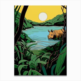 Rhino In The Lake Canvas Print