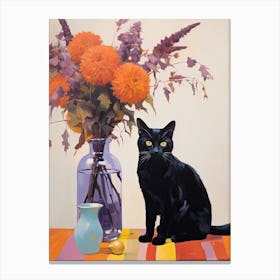 Lavender Flower Vase And A Cat, A Painting In The Style Of Matisse 1 Canvas Print