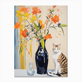 Snapdragon Flower Vase And A Cat, A Painting In The Style Of Matisse 1 Canvas Print