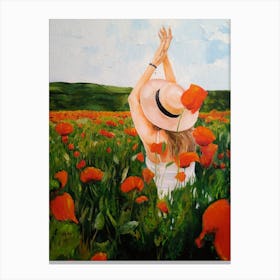 A Girl And Field Of Flowers Canvas Print