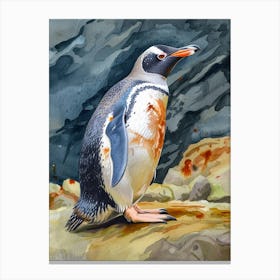 Humboldt Penguin Dunedin Taiaroa Head Watercolour Painting 3 Canvas Print