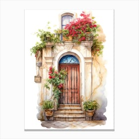 Palermo, Italy   Mediterranean Doors Watercolour Painting 1 Canvas Print