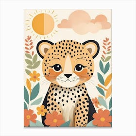 Floral Cute Baby Leopard Nursery Illustration (31) Canvas Print
