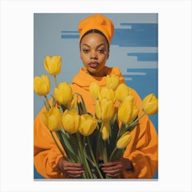 Woman Holding Yellow Tulips Canvas Print