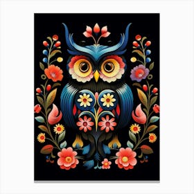 Folk Bird Illustration Eastern Screech Owl 2 Canvas Print
