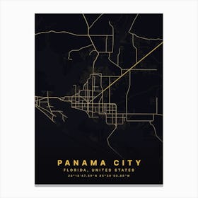 Panama City Panama Black And Gold Map Canvas Print