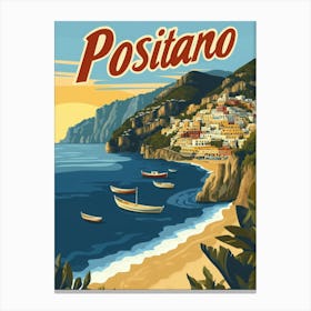 Aihrgdesign A Retro Travel Poster For Positano Featuring A Vi 33ede9c3 02bf 4b76 8a4b 990dbbca5cb3 2 Canvas Print