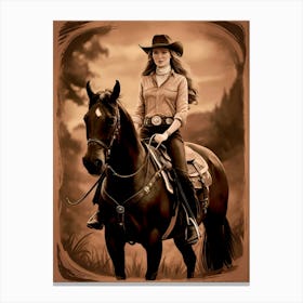 Cowgirl On Horse Vintage Poster 19 Canvas Print