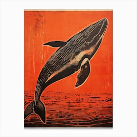 Whale, Woodblock Animal Drawing 3 Canvas Print