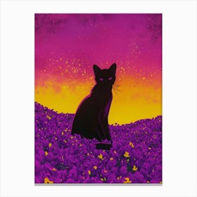 Cat In Purple Flowers Canvas Print