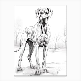 Great Dane Dog, Line Drawing 2 Canvas Print