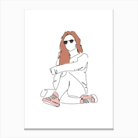 Minimalist Line Art Girl In Sunglasses Canvas Print