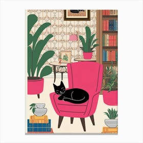 Cat In Pink Chair Canvas Print