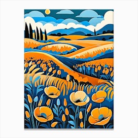 Cartoon Poppy Field Landscape Illustration (50) Canvas Print