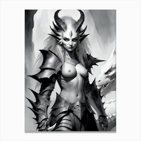 Dragonborn Black And White Painting (19) Canvas Print