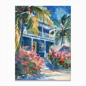 Blue House With Palm Trees 3 Canvas Print