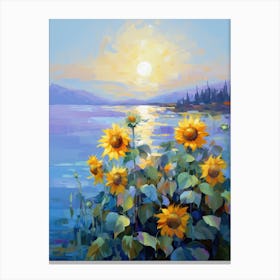 Sunflowers By The Lake Canvas Print