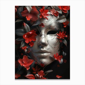 Mask With Red Flowers Canvas Print