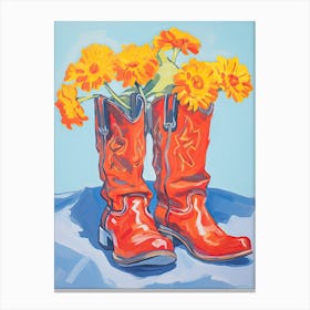 A Painting Of Cowboy Boots With Orange Flowers, Fauvist Style, Still Life 7 Canvas Print